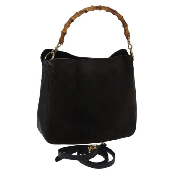 GUCCI Bamboo Hand Bag Suede Leather 2way Brown gold 001 1705 1638 Auth nb444 - Picture 1 of 16